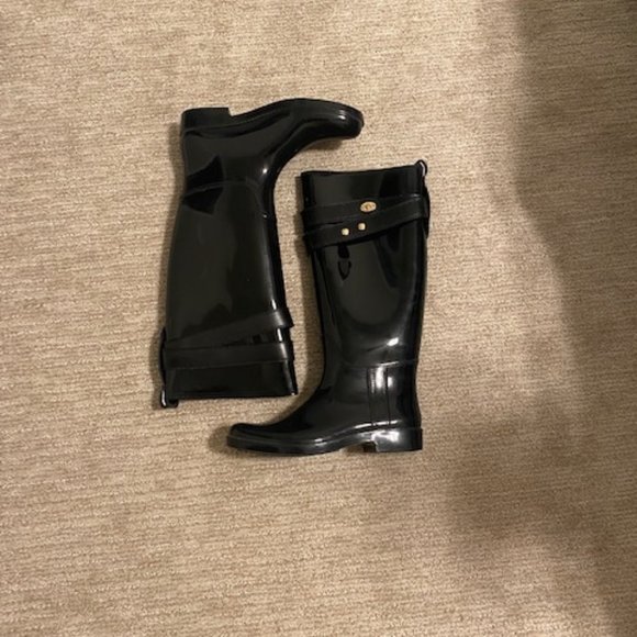 Coach Black Tall Rain Boots - Picture 1 of 10
